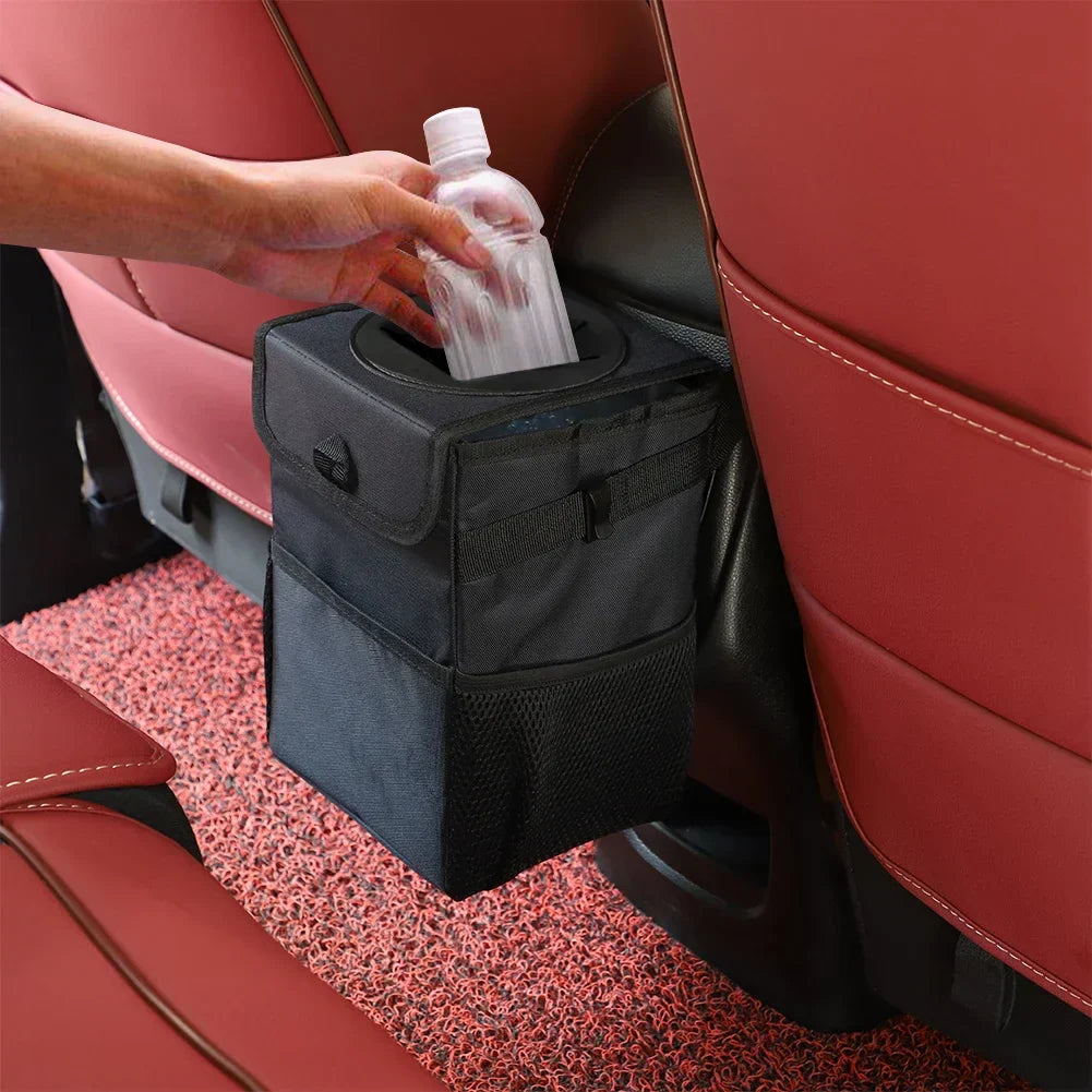 Waterproof Car Trash Can Organizer Portable Auto Bin Black - Image 3