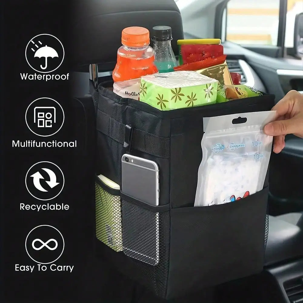 Waterproof Car Trash Can Organizer Portable Auto Bin Black - Image 5